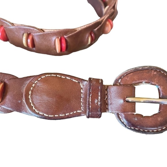 Vintage Leather pieced woven belt with Decorative Buttons Very Unique - Picture 2 of 4